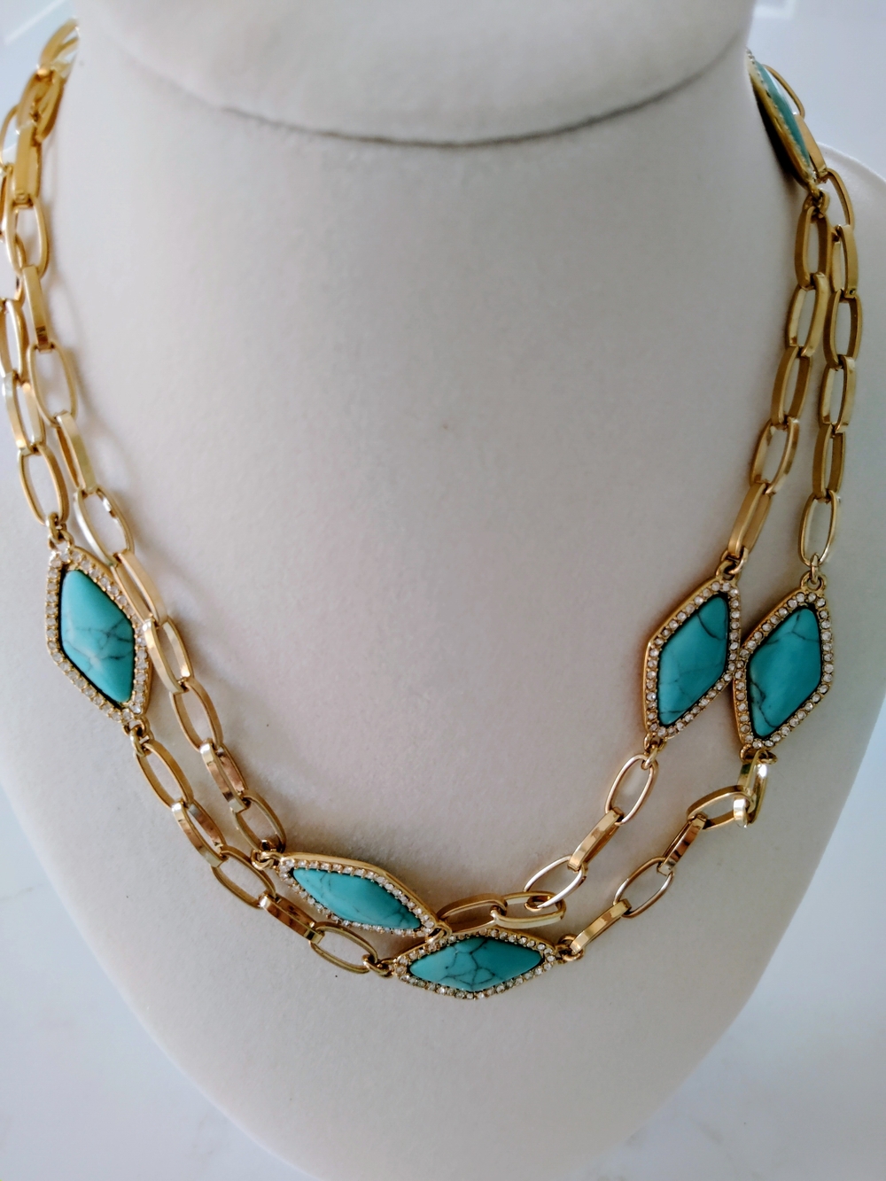 Lauren Ralph Lauren Gold-tone Paperclip Link Necklace with Turquoise Color Stone